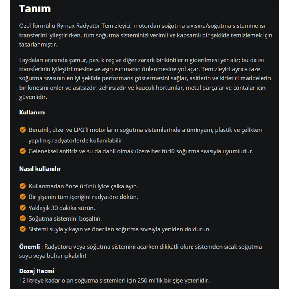 RADYATÖR TEMİZLEYİCİ (RADIATOR CLEANER) 250ML RYMAX