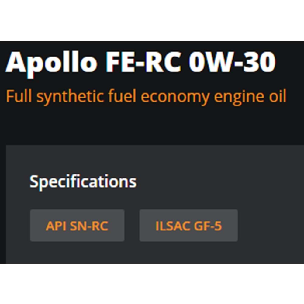 MOTOR YAĞI (0W30) 4LT (APOLLO FE-RC) RYMAX