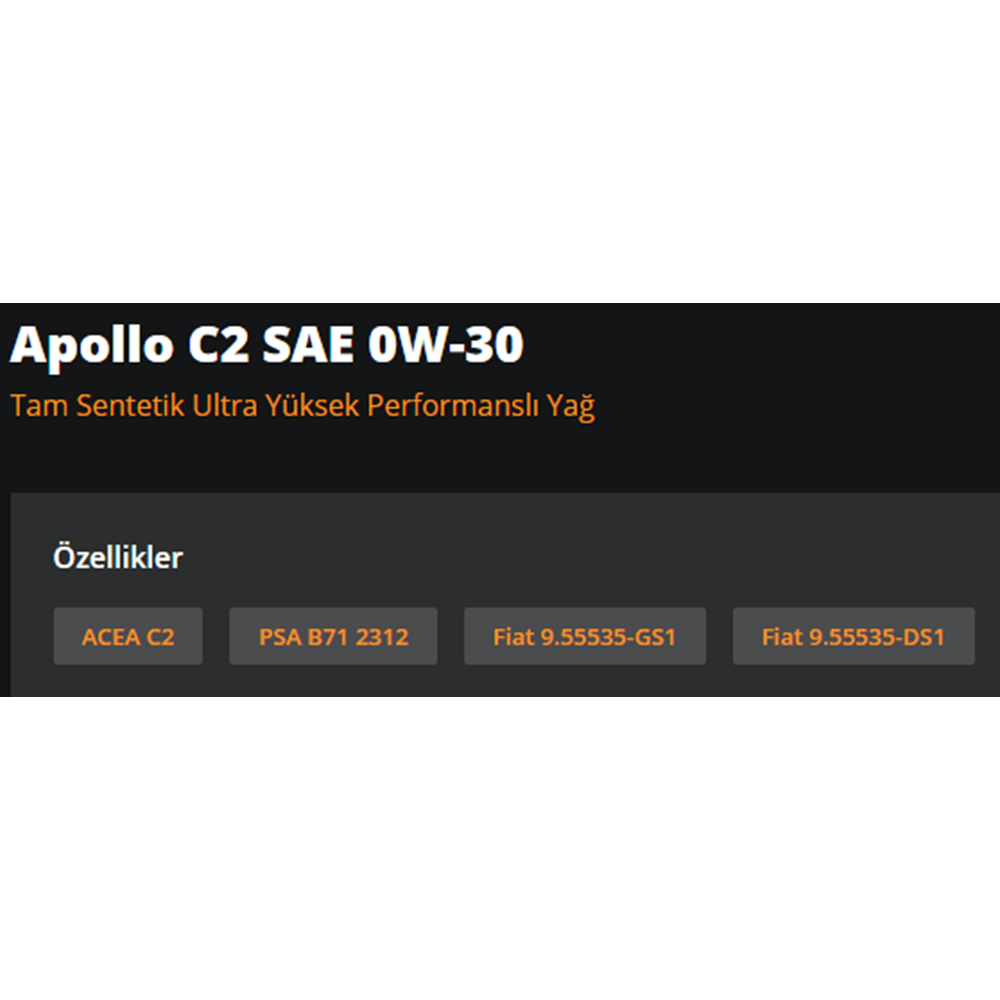 MOTOR YAĞI (0W30) C2 4LT (APOLLO) RYMAX