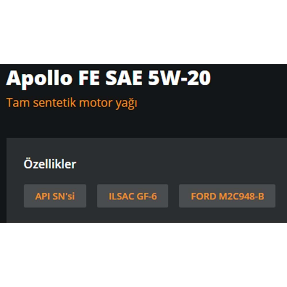 MOTOR YAĞI (5W20) 5LT (APOLLO FE) RYMAX