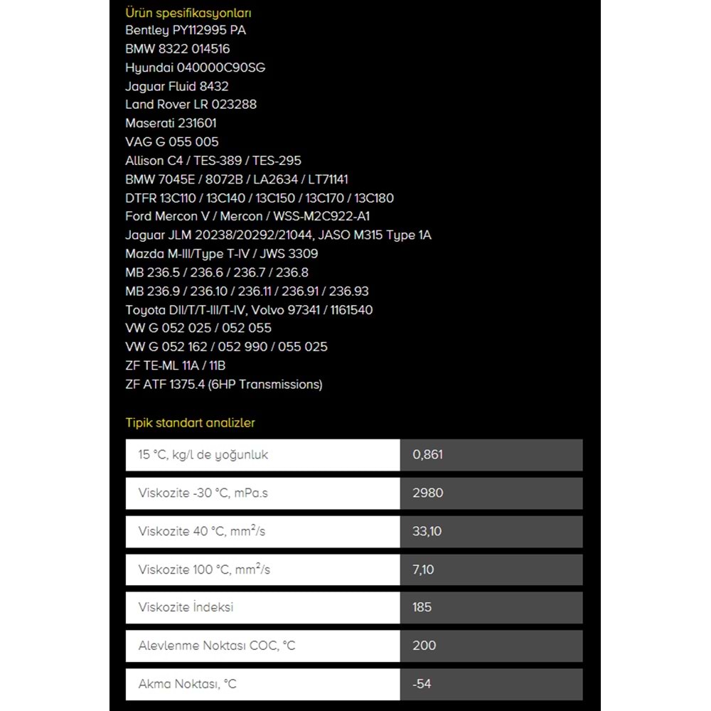 OTOMATİK ŞANZIMAN YAĞI 6HP (SARI) 60LT KROON-OIL