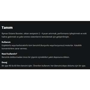 OKTAN ARTTIRICI (OCTANE BOOSTER) 250ML RYMAX