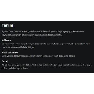 DİZEL DUMAN KESİCİ (DIESEL SMOKE REDUCER) 250ML RYMAX