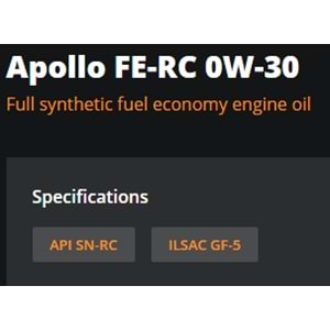 MOTOR YAĞI (0W30) 4LT (APOLLO FE-RC) RYMAX
