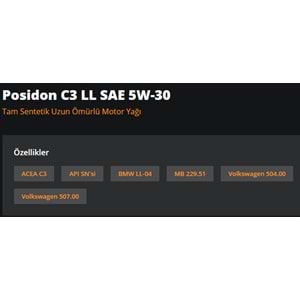 MOTOR YAĞI (5W30) LL C3 PARTİKÜLLÜ 205LT VAG (POSIDON) RYMAX