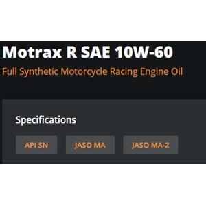 MOTOSİKLET YAĞI MOTRAX R SAE 10W60 1LT RYMAX