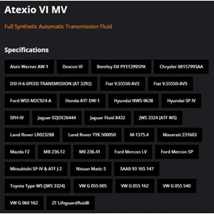 OTOMATİK ŞANZIMAN YAĞI ATEXIO VI MV RED 20LT RYMAX