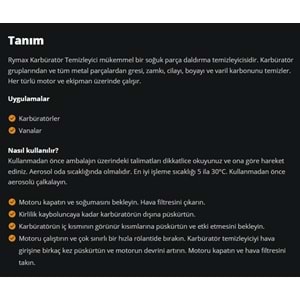 KARBÜRATÖR TEMİZLEYİCİ (CARBURETOR CLEANER) 400ML RYMAX