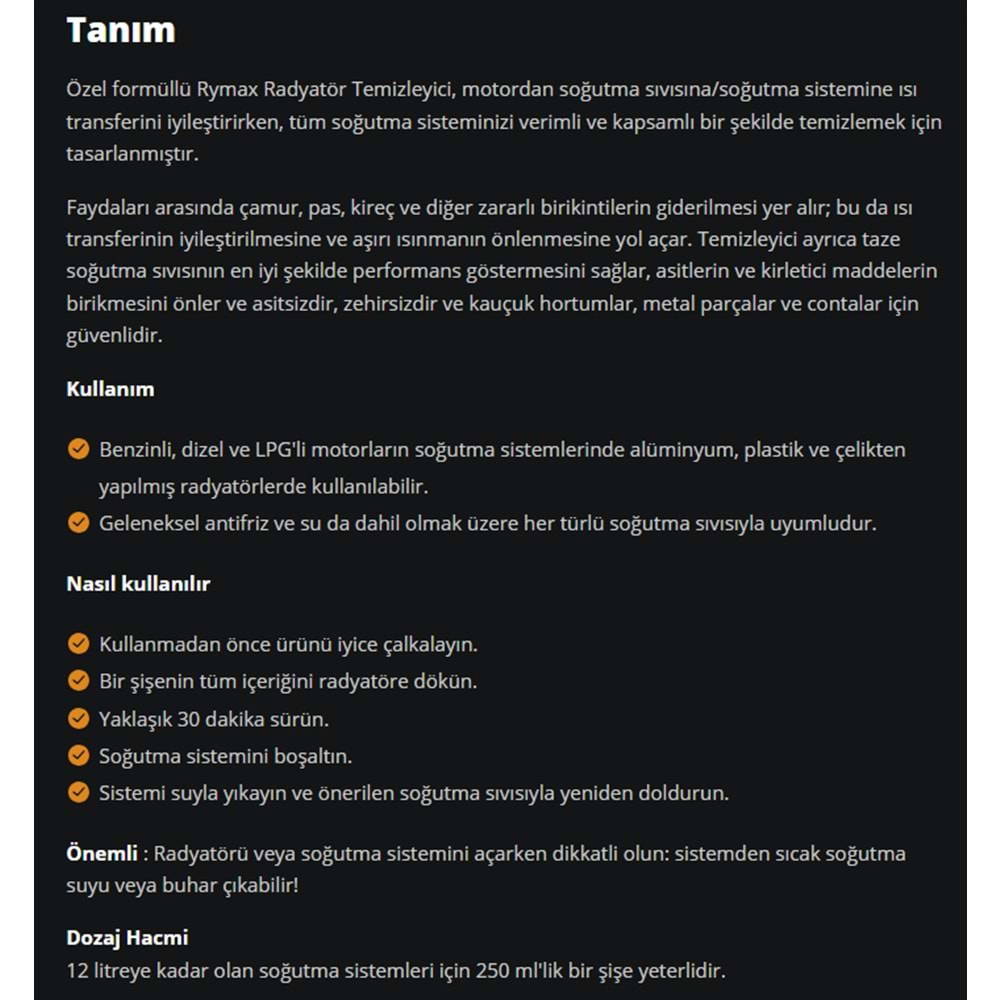 RADYATÖR TEMİZLEYİCİ (RADIATOR CLEANER) 250ML RYMAX