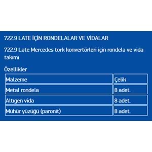 RONDELA VE VİDA TAKIMI 722.9 LATE