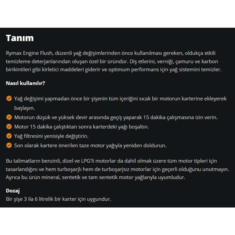 MOTOR YIKAMA KATKISI (ENGINE FLUSH) 250ML RYMAX