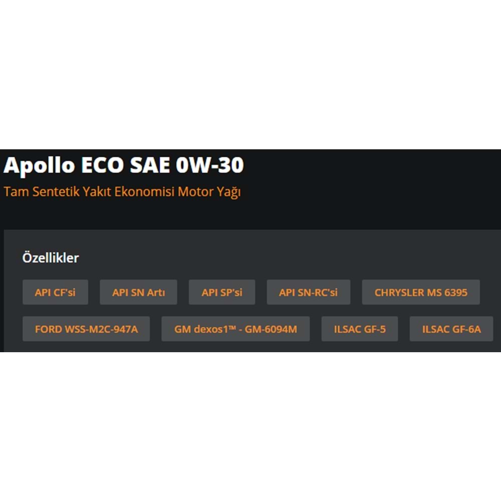 MOTOR YAĞI (0W30) 4LT (APOLLO ECO) RYMAX