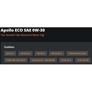 MOTOR YAĞI (0W30) 4LT (APOLLO ECO) RYMAX