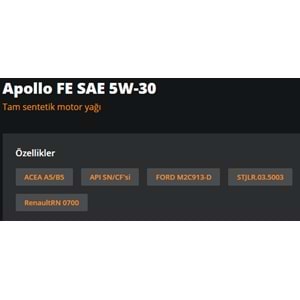 MOTOR YAĞI (5W30) 5LT APOLLO FE 5LT RYMAX