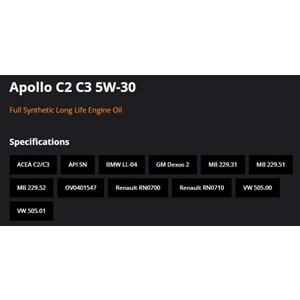 MOTOR YAĞI (5W30) C2-C3 5LT (APOLLO) RYMAX