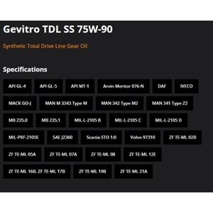 ŞANZIMAN YAĞI GEVITRO TDL SS (75W90) 1LT RYMAX