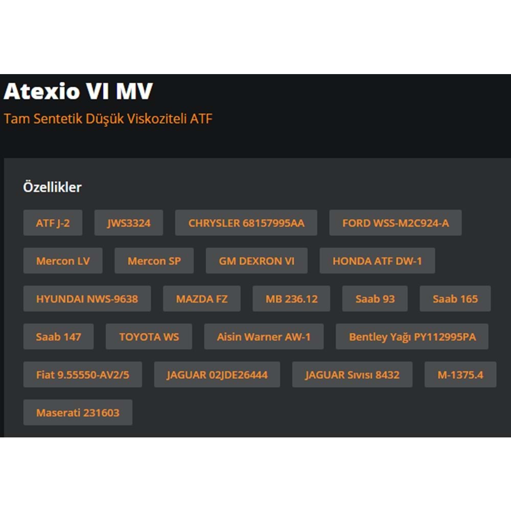 OTOMATİK ŞANZIMAN YAĞI 6HP ATEXIO VI MV (SARI) 1LT RYMAX